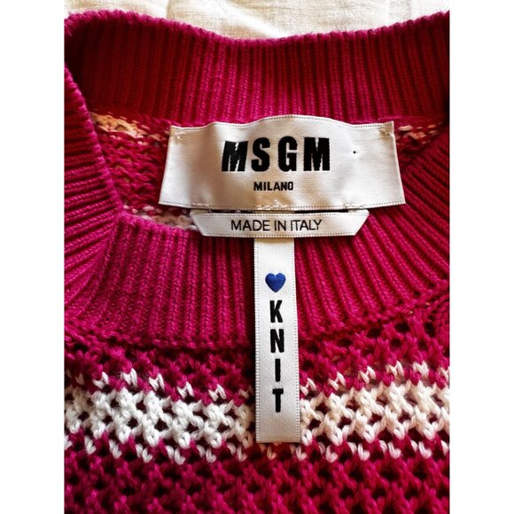 MSGM Milano Women's Knit Cropped Sweater S Pink White Striped Fringe Hem Italy - Picture 3 of 8
